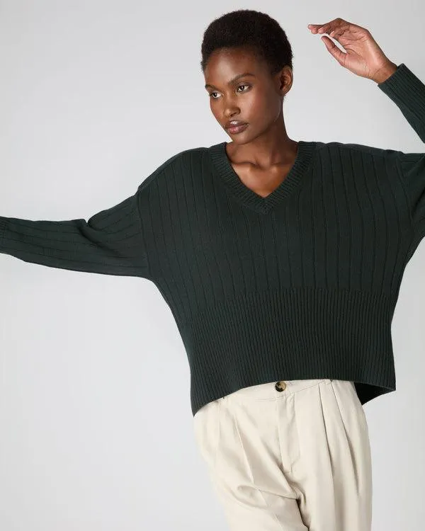 Women Women039s Wide Rib V Neck Cashmere SweaterIn Dark Green Dark Green NPeal V Necks