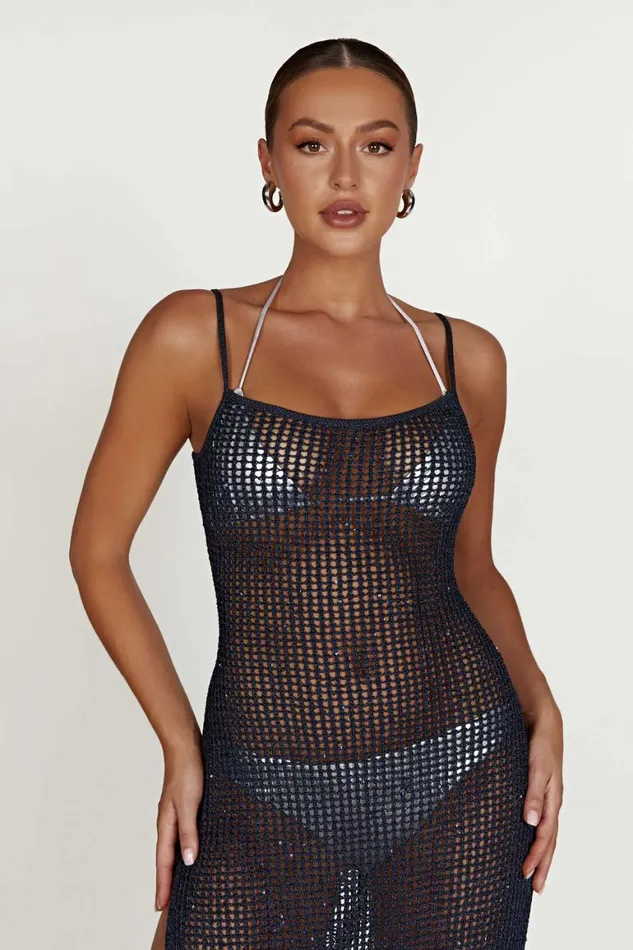 Women Zelda Sequin Crochet Maxi Dress 8211 Midnight Navy Midnightnavy Meshki Summer Dresses
