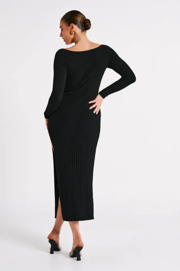 Women Zinnia Knit Maxi Dress With Split 8211 Black Black Meshki Maxi Dresses