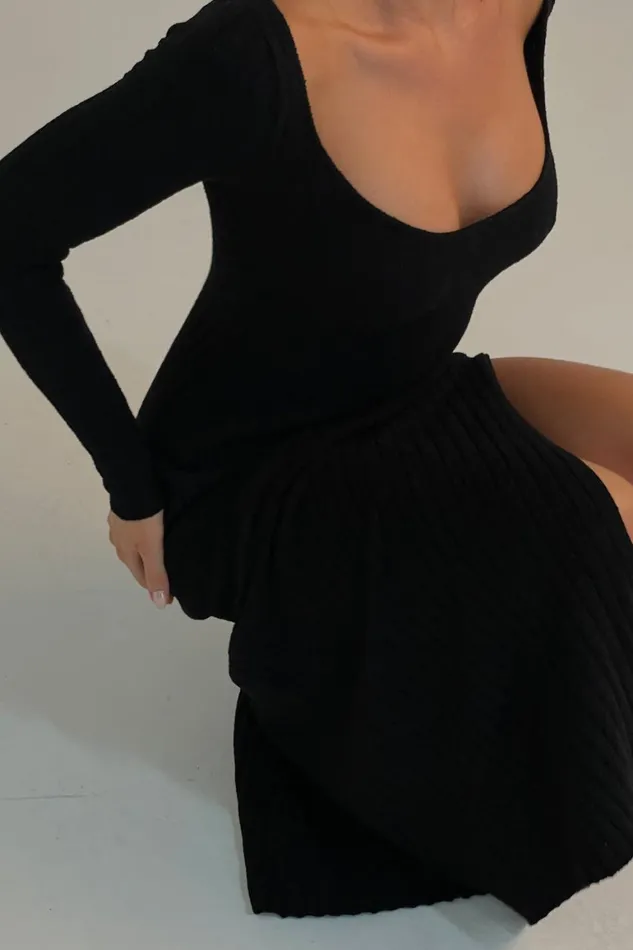 Women Zinnia Knit Maxi Dress With Split 8211 Black Black Meshki Maxi Dresses