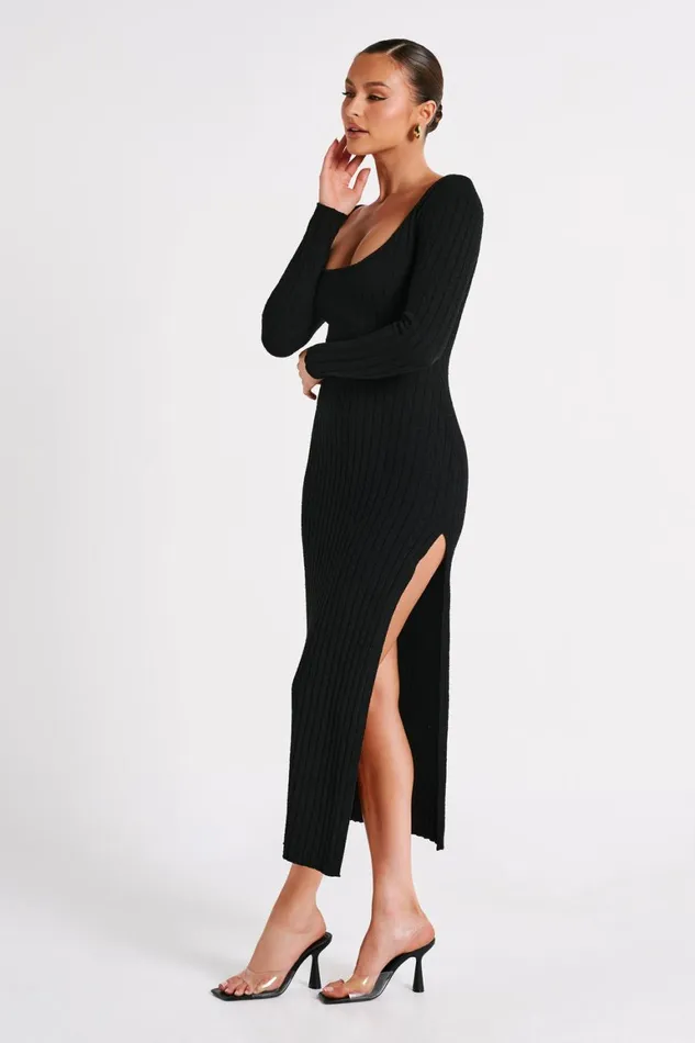 Women Zinnia Knit Maxi Dress With Split 8211 Black Black Meshki Maxi Dresses