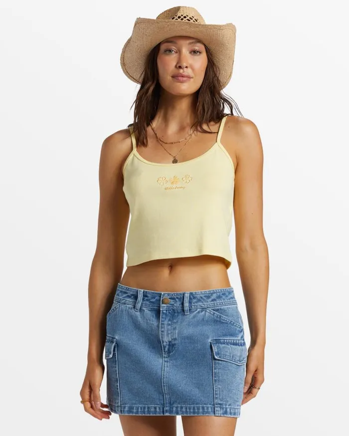 Womens Aloe Cropped Tank Top Mellow Yellow Billabong Tops