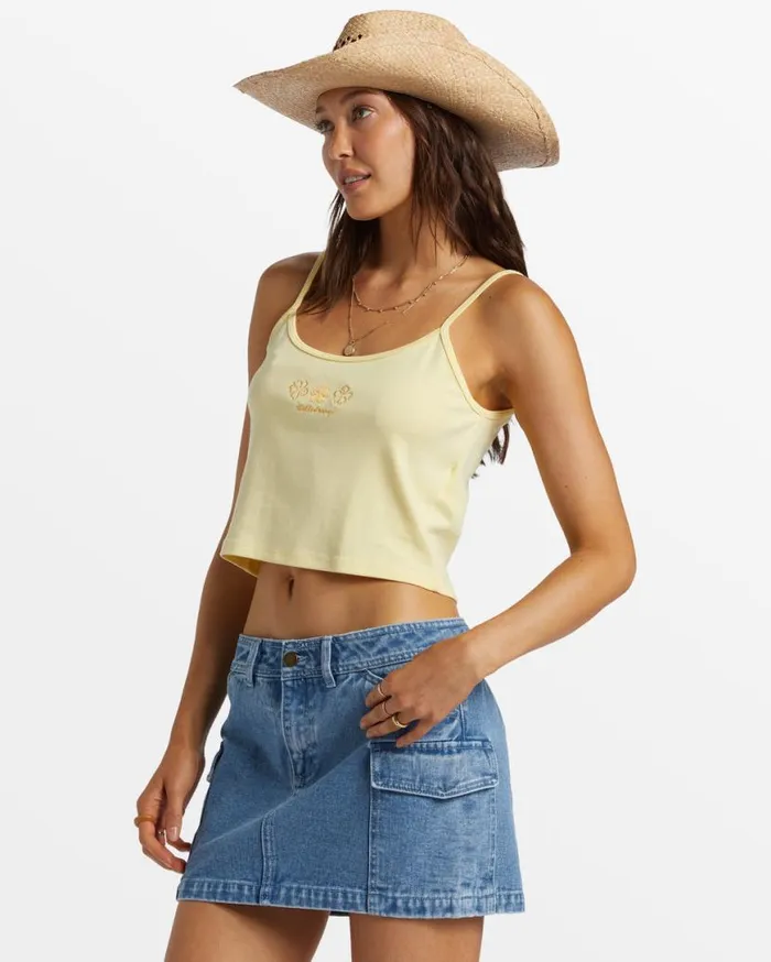 Womens Aloe Cropped Tank Top Mellow Yellow Billabong Tops Womens Aloe Cropped Tank Top Mellow Yellow Billabong Tops