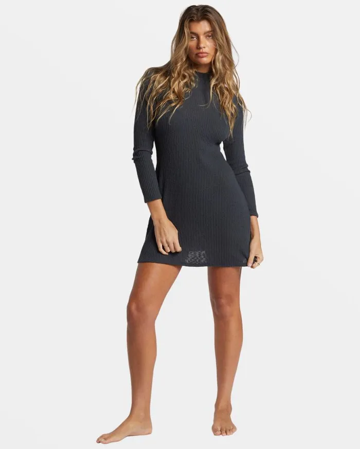 Womens Dawn LongSleeve Mini Dress Black Sands Billabong Dresses Womens Dawn LongSleeve Mini Dress Black Sands Billabong Dresses