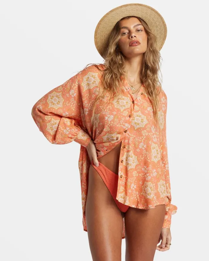 Womens Dream Space Long Sleeve Shirt Sweet Papaya Billabong Tops