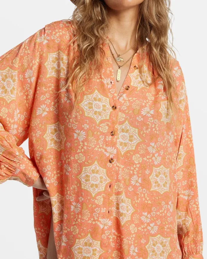 Womens Dream Space Long Sleeve Shirt Sweet Papaya Billabong Tops Womens Dream Space Long Sleeve Shirt Sweet Papaya Billabong Tops