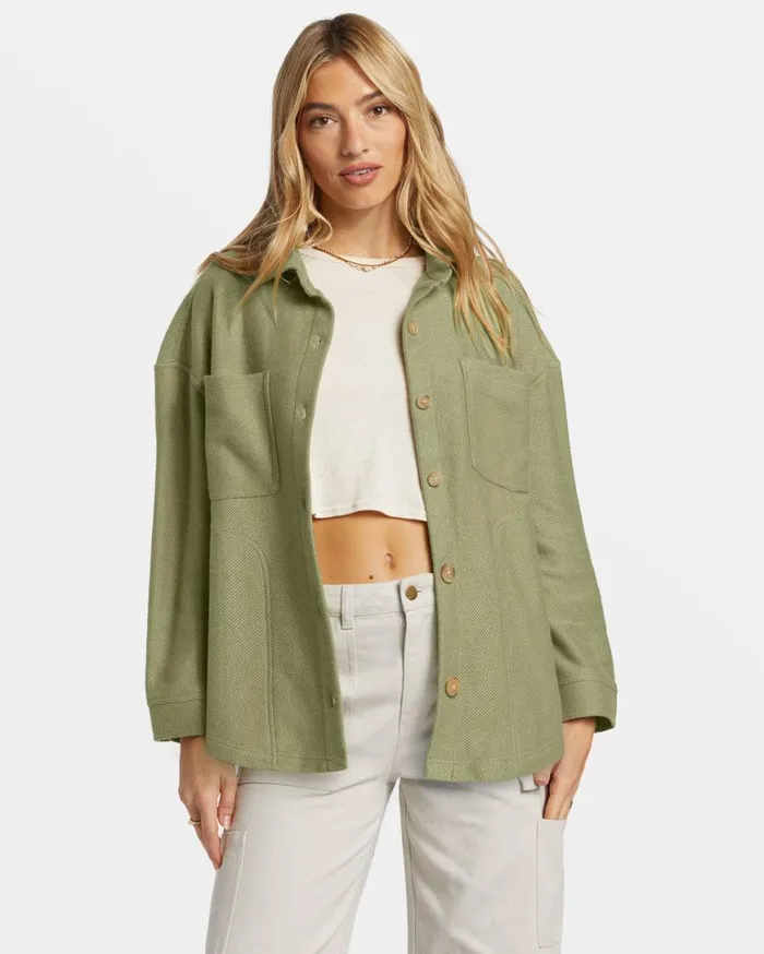 Womens Everytime Oversized Shacket Avocado Billabong Sweatshirts and Fleece