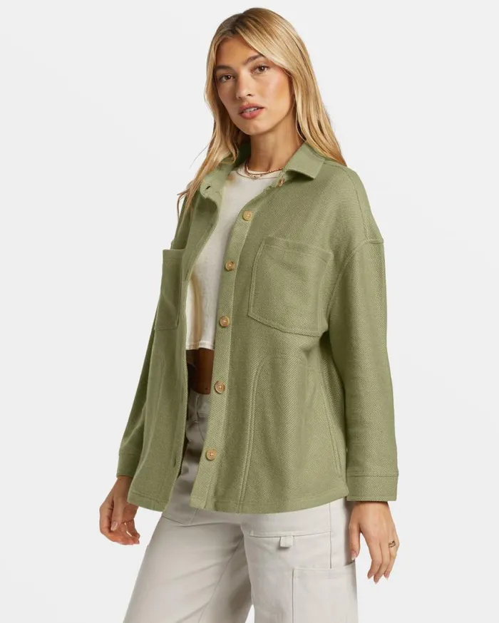Womens Everytime Oversized Shacket Avocado Billabong Sweatshirts and Fleece Womens Everytime Oversized Shacket Avocado Billabong Sweatshirts and Fleece