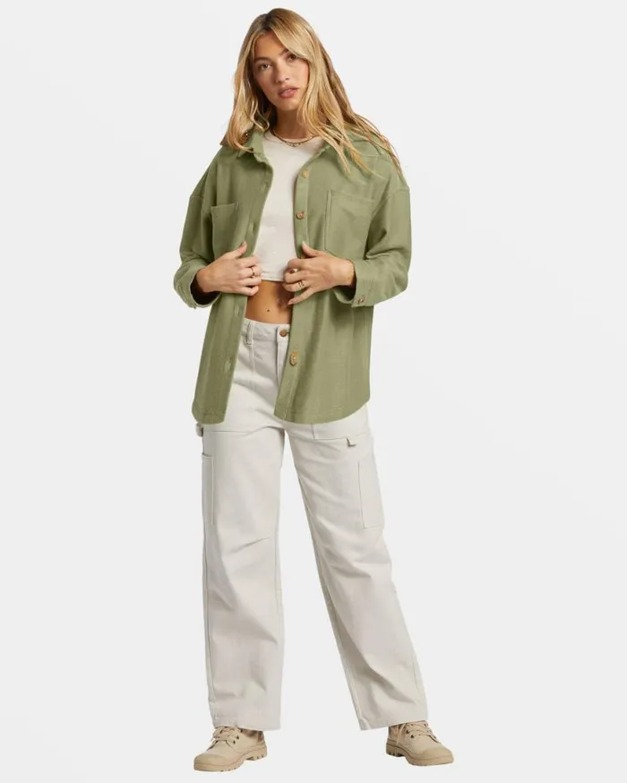 Womens Everytime Oversized Shacket Avocado Billabong Sweatshirts and Fleece Womens Everytime Oversized Shacket Avocado Billabong Sweatshirts and Fleece