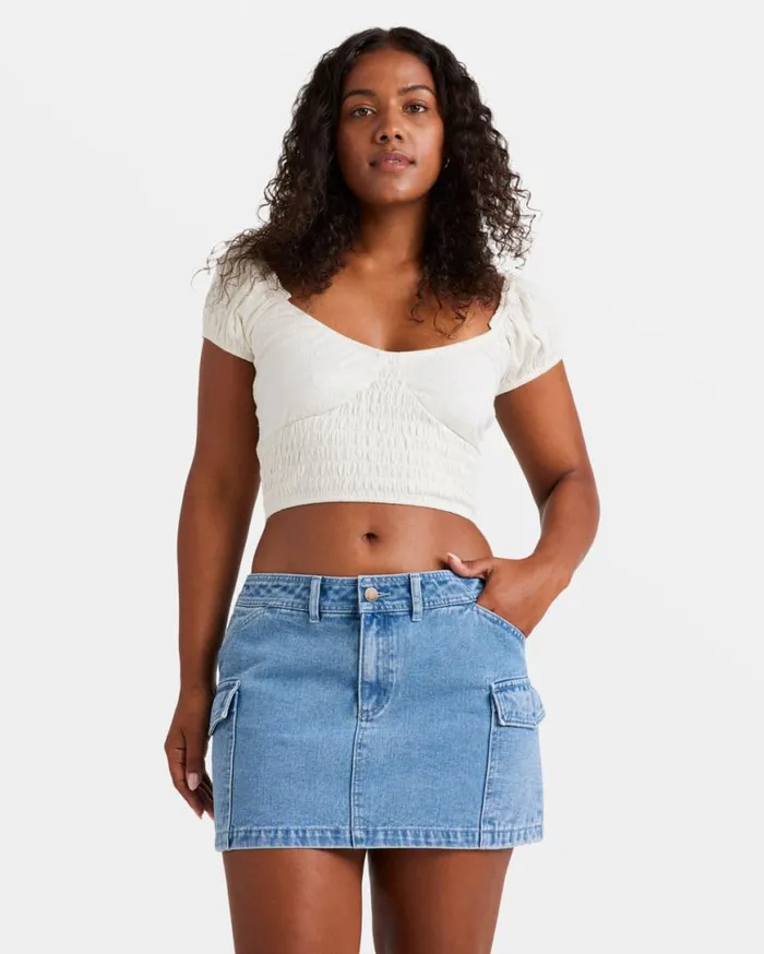 Womens Kallie Crop Top Salt Crystal Billabong Tops