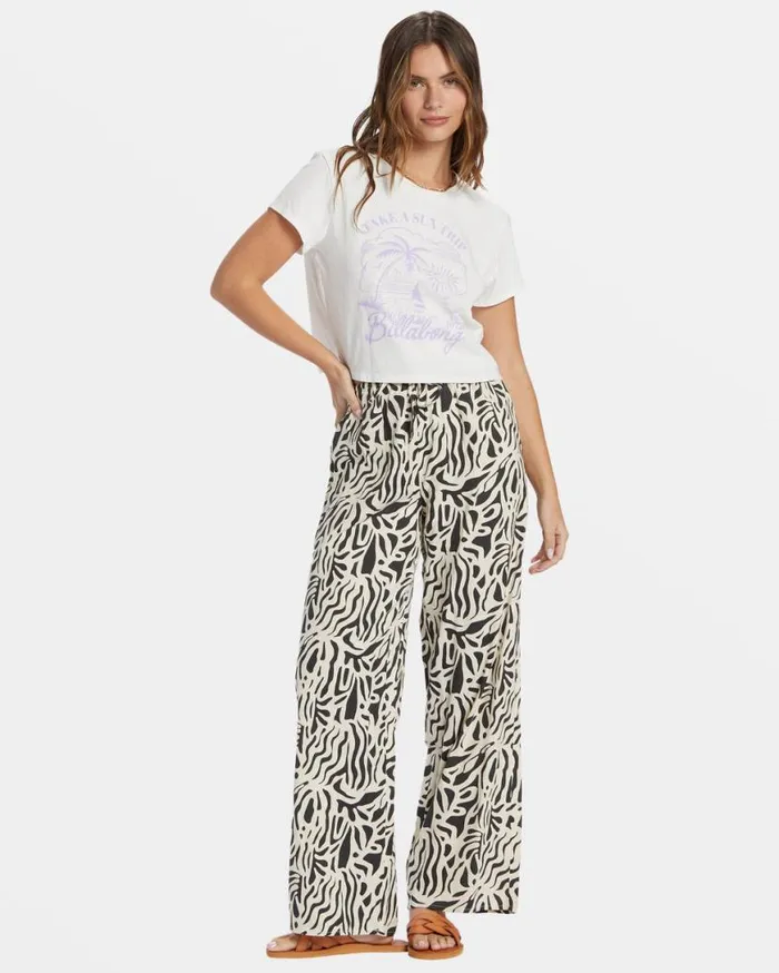 Womens La Cala Printed Flared Pants Black Sands Billabong Jeans and Pants
