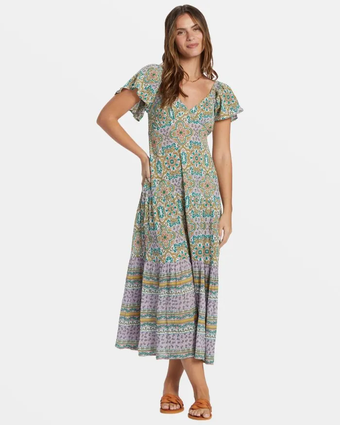 Womens Summerside Tiered Midi Dress Salt Crystal Billabong Dresses