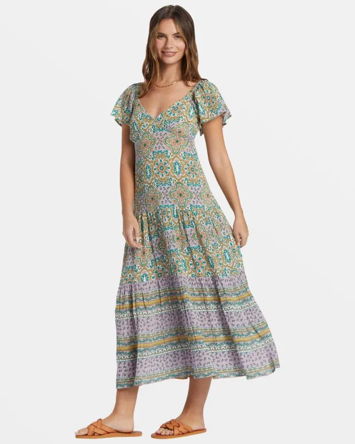 Womens Summerside Tiered Midi Dress Salt Crystal Billabong Dresses Womens Summerside Tiered Midi Dress Salt Crystal Billabong Dresses