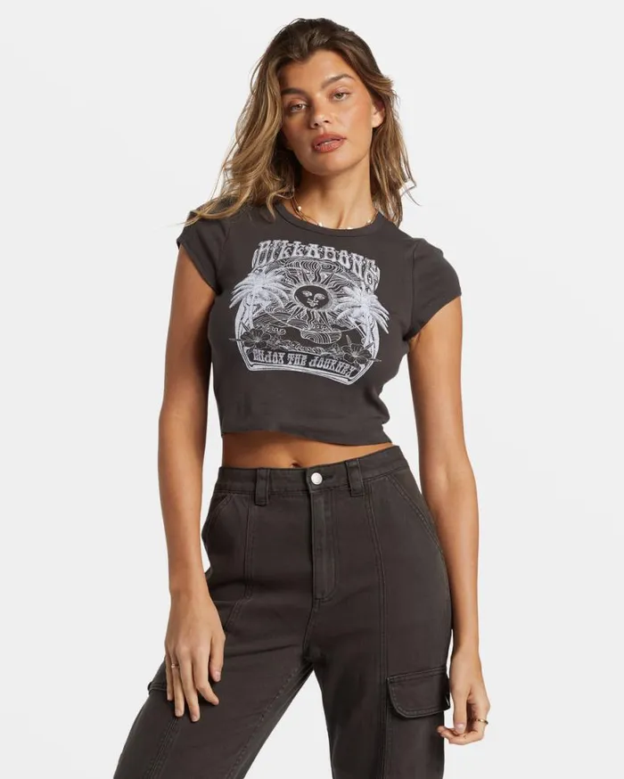 Womens Sunrise To Sunset TShirt Off Black Billabong Tops