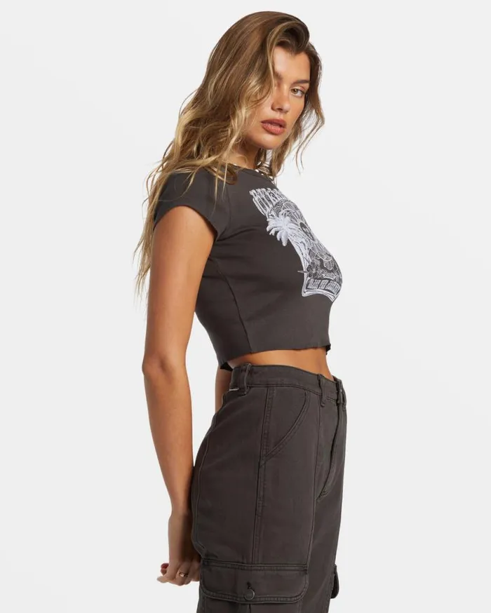 Womens Sunrise To Sunset TShirt Off Black Billabong Tops Womens Sunrise To Sunset TShirt Off Black Billabong Tops
