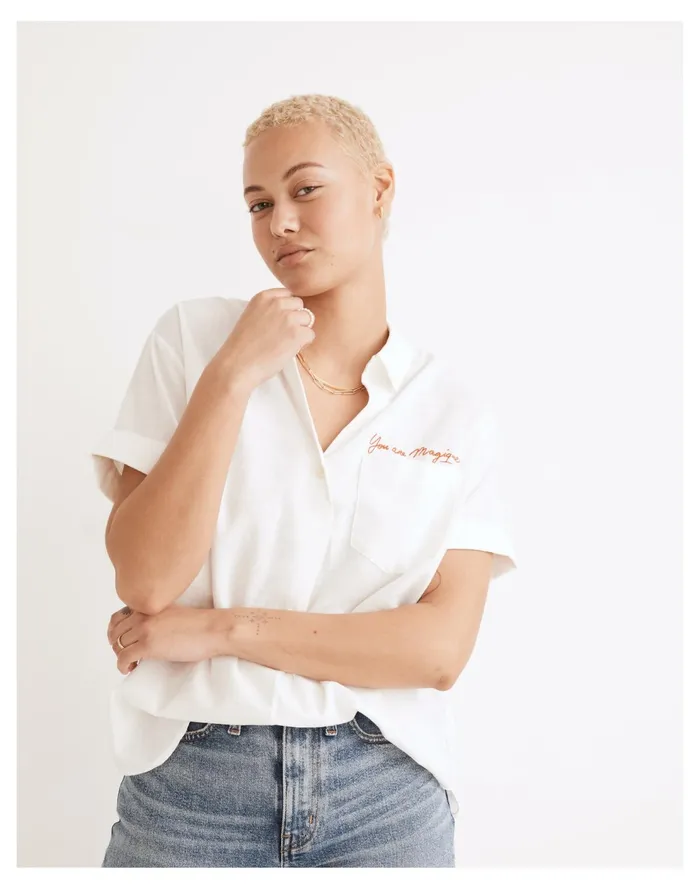 X Htel Magique Embroidered Popover Shirt Eyelet White Women Madewell Tops and Shirts