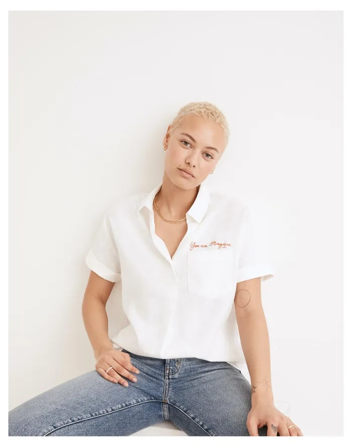 X Htel Magique Embroidered Popover Shirt Eyelet White Women Madewell Tops and Shirts