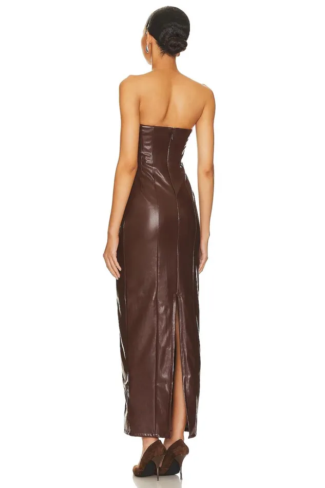X Rachel Ana Faux Leather Maxi Dress Pecan Brown Women Lovers Friends Dresses