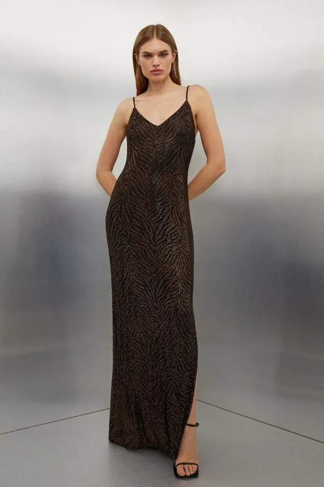 Zebra Embellished Strappy Maxi Dress Zebra Women Karen Millen Dresses